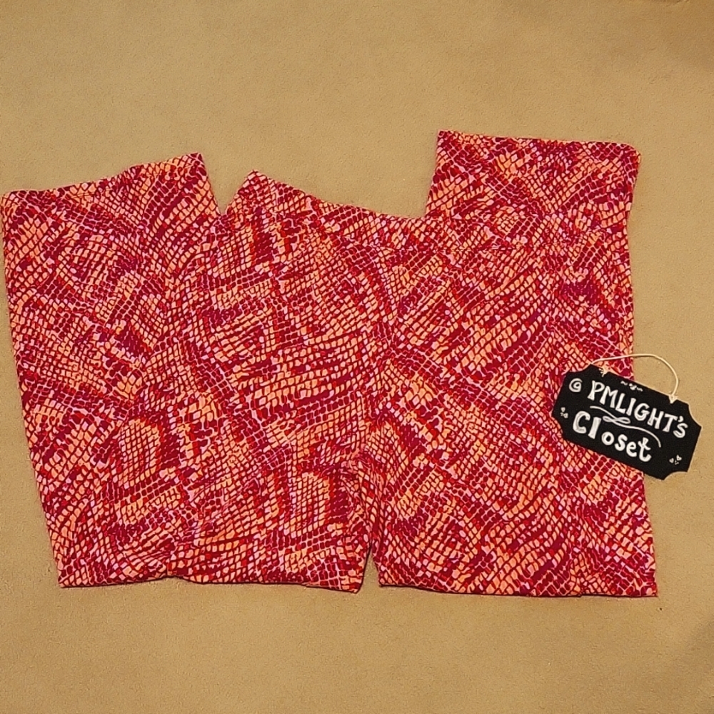 Denim & Co Beach Wide Leg Pants Large Pink Orange Pull On